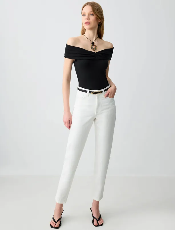 Bayan  %100 Pamuk Yüksek Bel Normal Paça Denim Pantolon