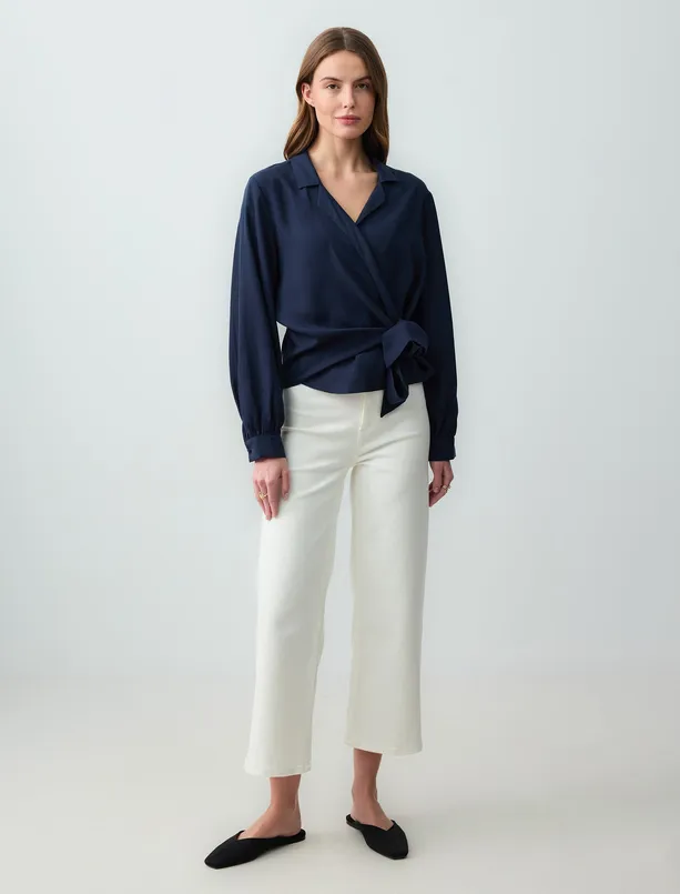 Women White High Waist Wide Leg Relaxed Fit Denim Pants