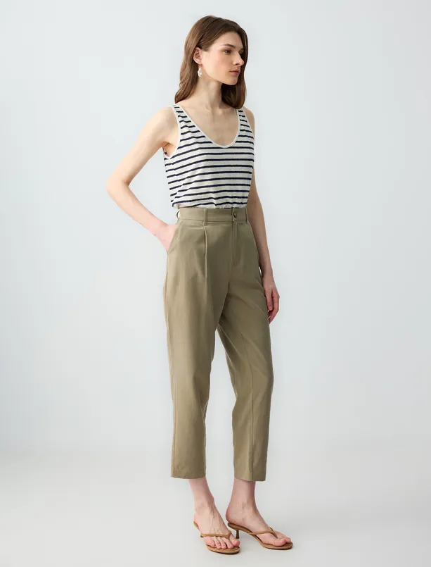 Bayan Haki Normal Bel Normal Paça Dokuma Pantolon