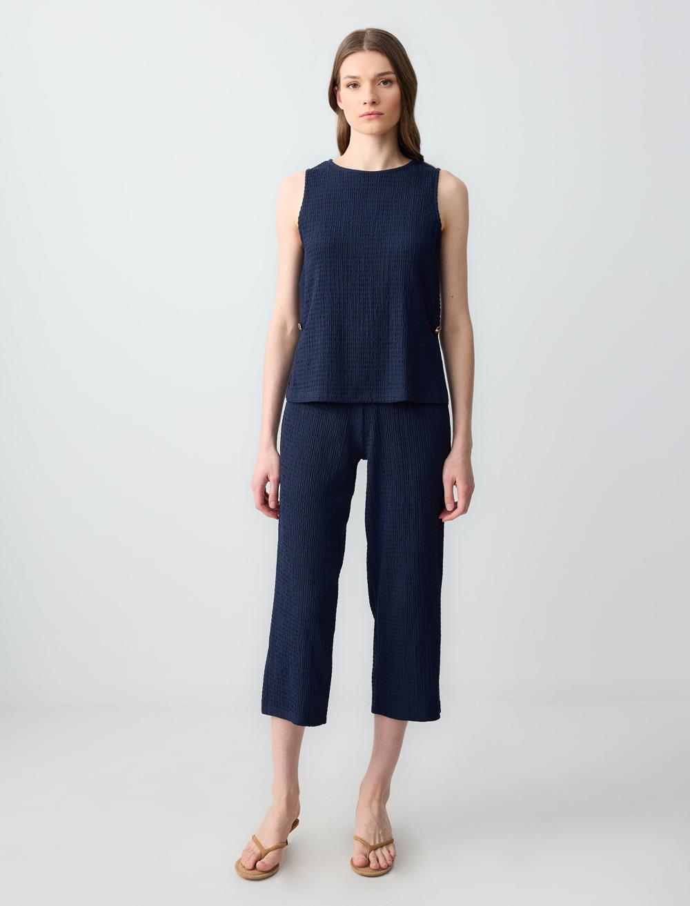 Yüksek Bel Normal Paça Kısa Örme Pantolon