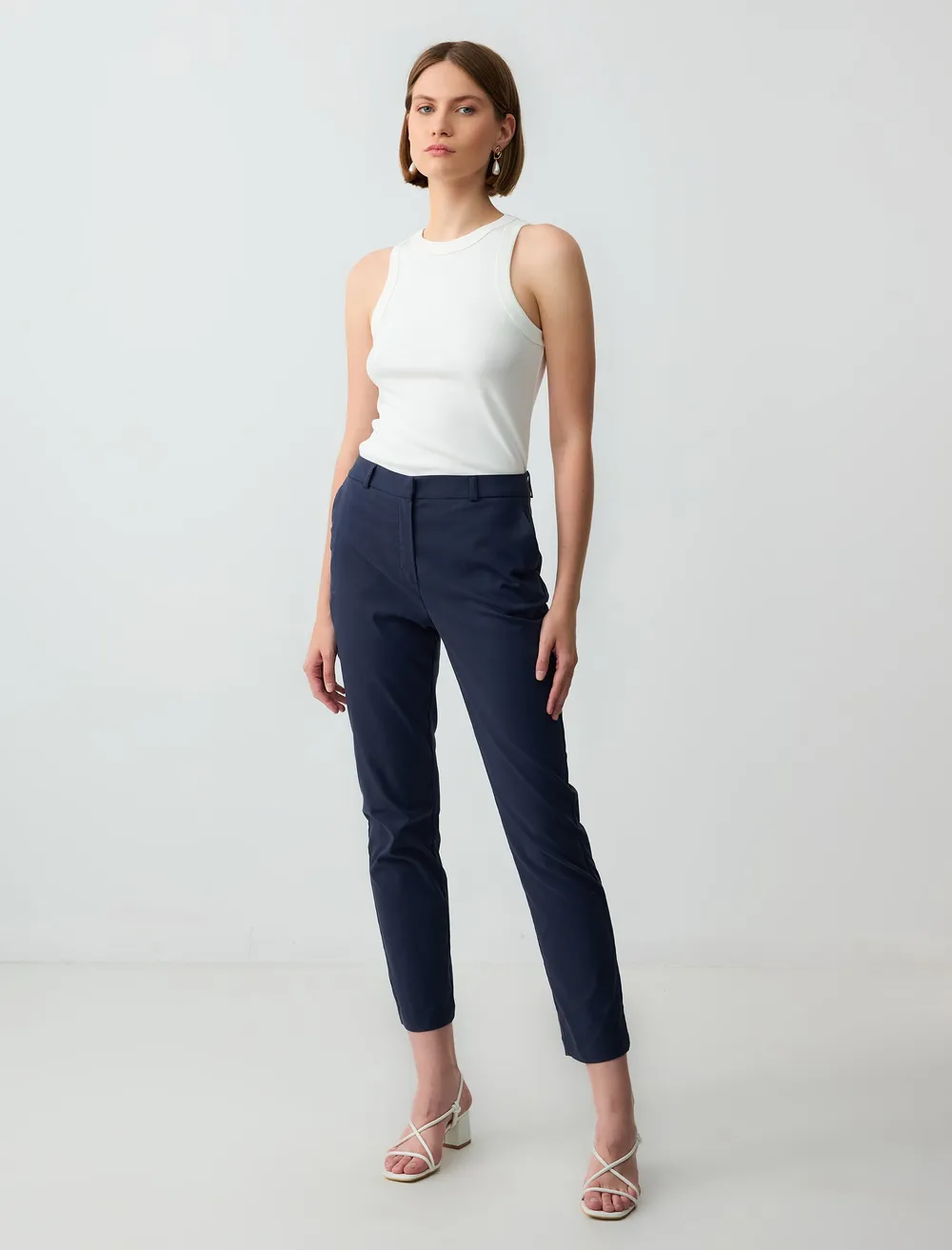 50〜60s rayon gabardine slacks 茄子紺 Lacivert Normal Bel Normal Paça Dokuma Gabardin Pantolon