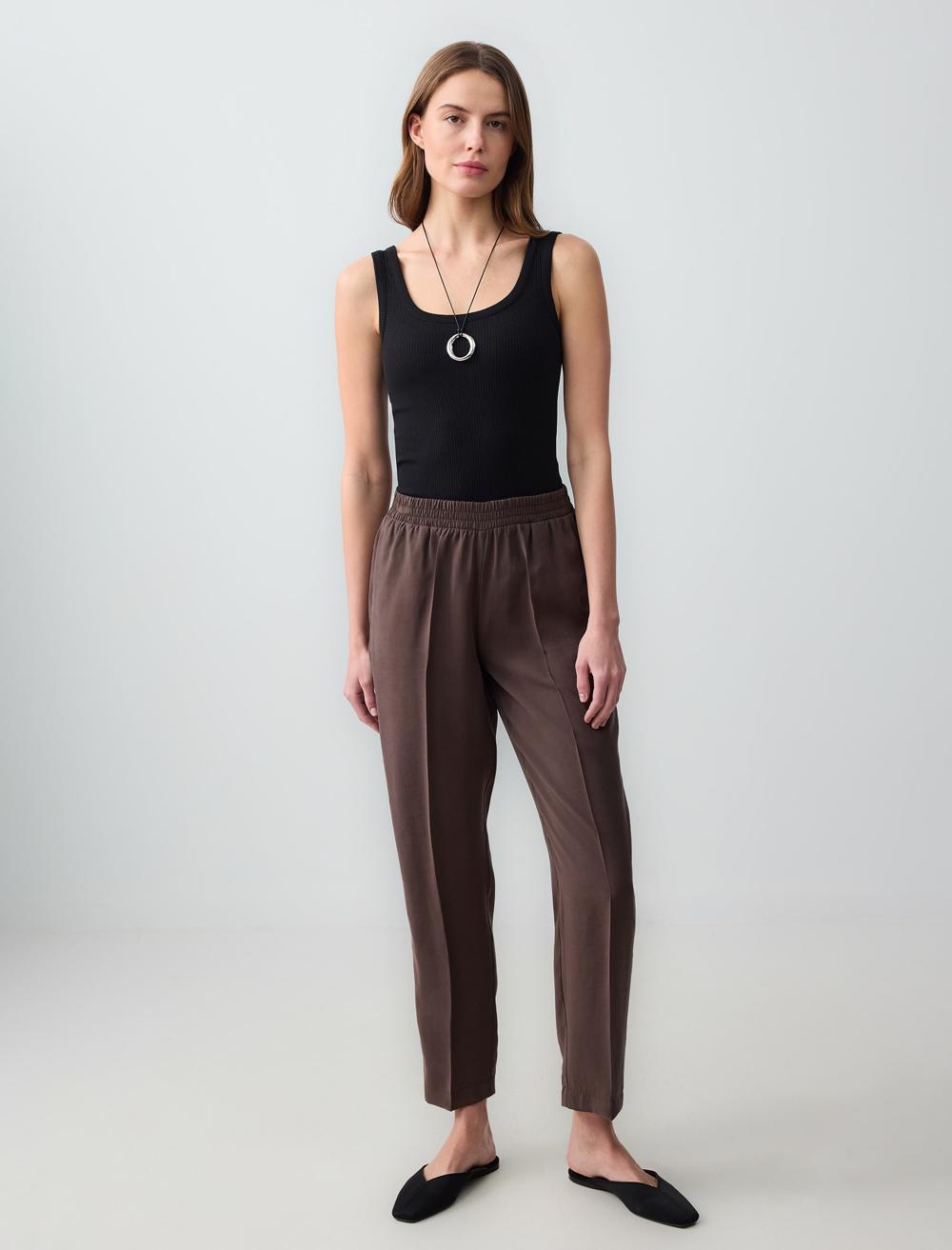 Yüksek Bel Normal Paça Modal Dokuma Pantolon