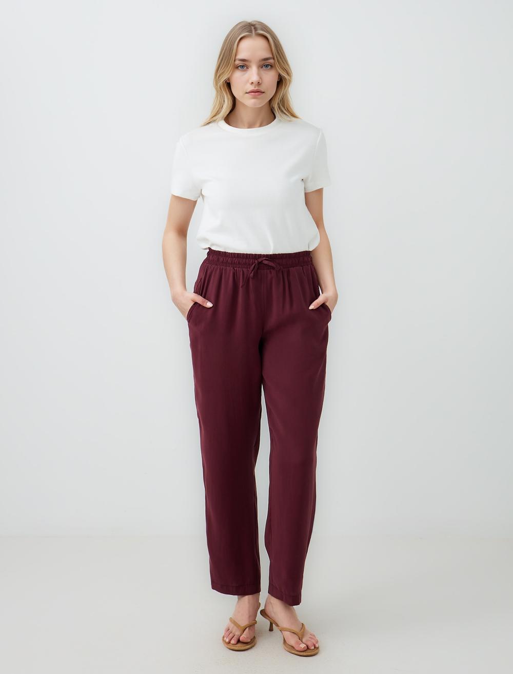 Yüksek Bel Normal Paça Modal Dokuma Pantolon