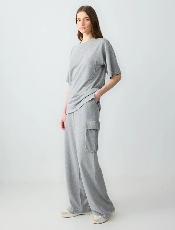 Women Grey High Waist Wide Leg Silvery Knitted Pants