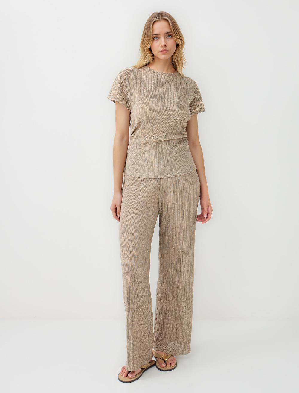 Bol Paça Beli Lastikli Örme Pantolon