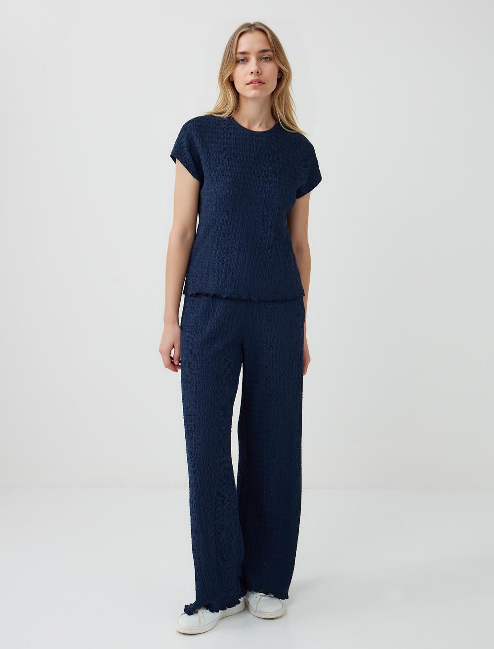 Normal Bel Bol Paça Örme Pantolon