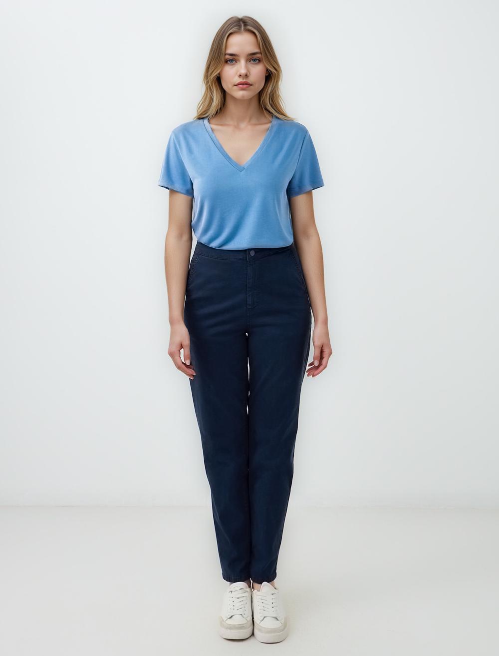 Yüksek Bel Normal Paça Yandan Cepli Dokuma Pantolon