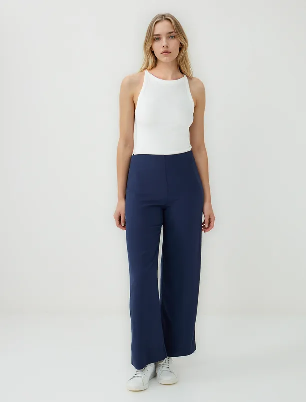 Women Dark Blue Regular Leg Regular Waist Woven Pants