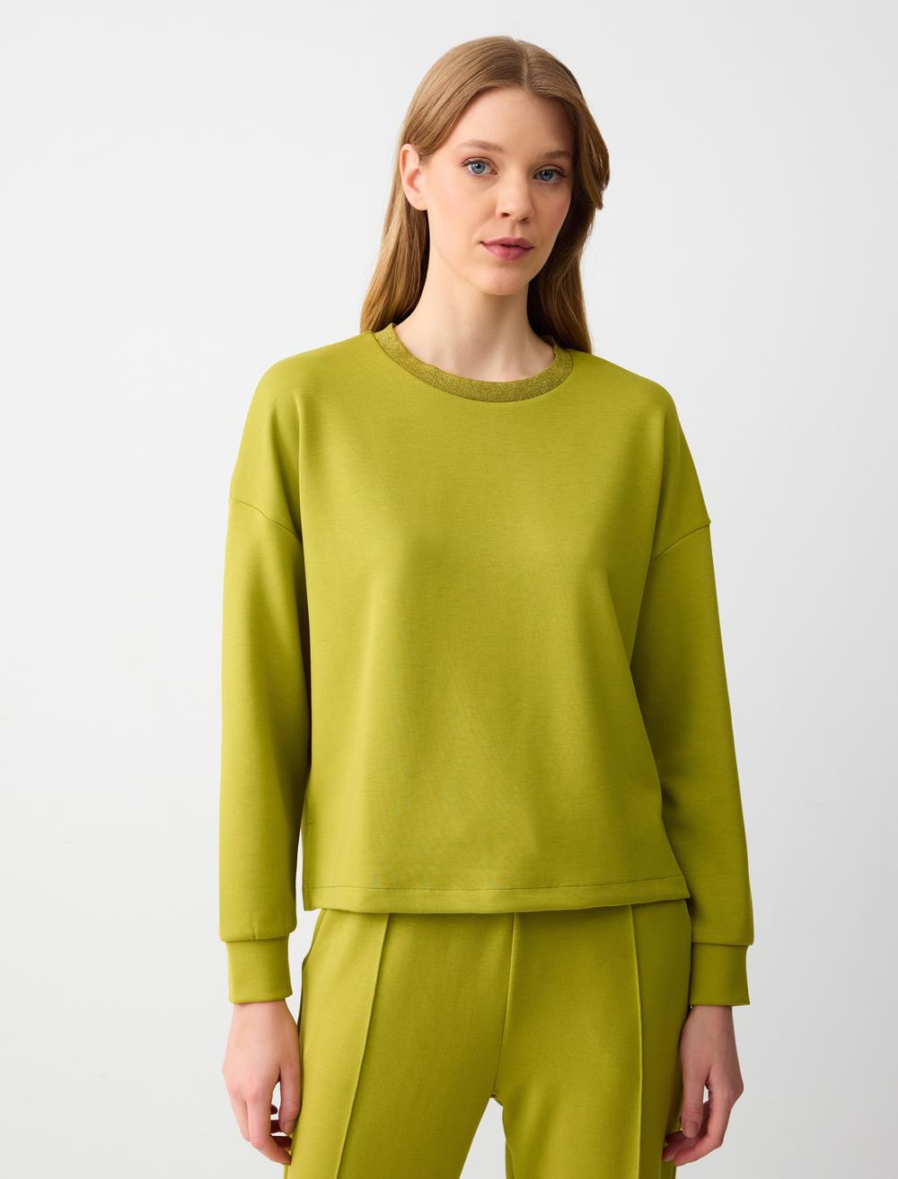 Bisiklet Yaka Uzun Kollu Yakası Sim Detaylı Sweatshirt