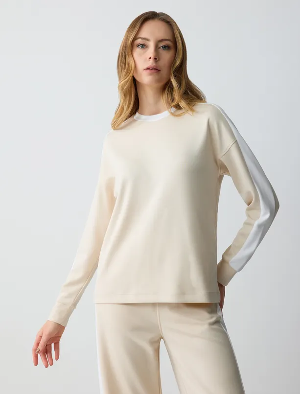 Bayan  Bisiklet Yaka Uzun Kollu Örme Modal Sweatshirt