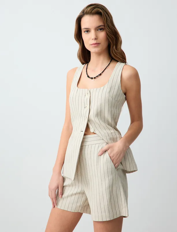 Women  Regular Waist Line Patterned Linen Blend Shorts