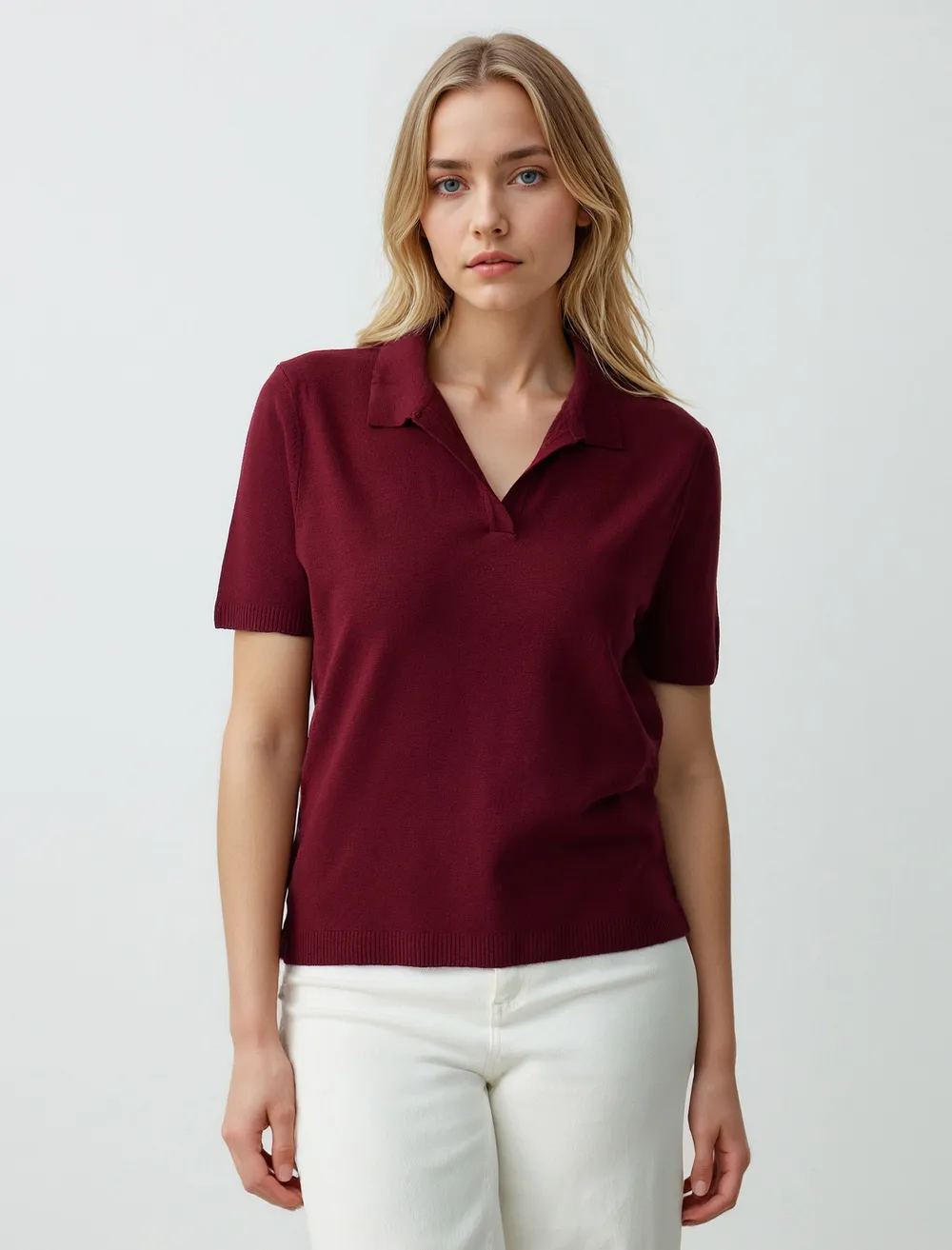 トップス lapeaudegem shirt collar knit outer Straight Cut Polo Collar Short Sleeve Sweater T-Shirt