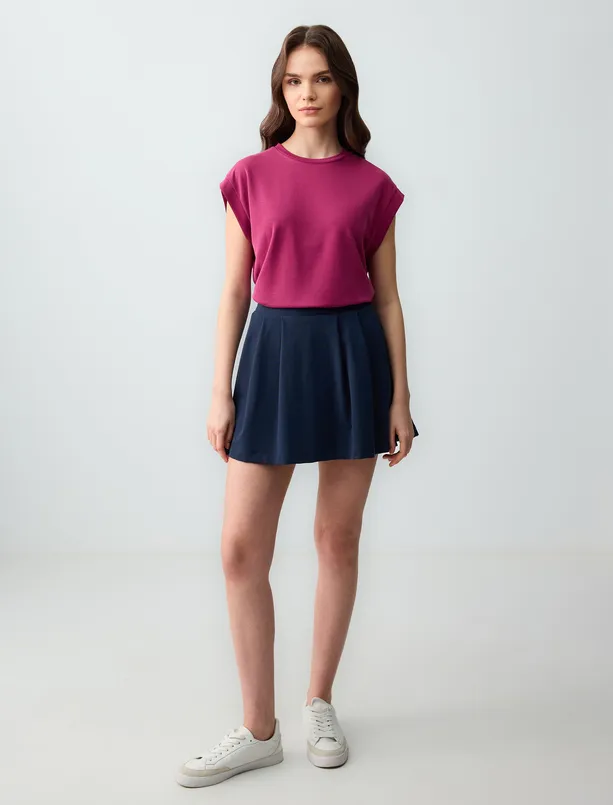 Women Purple Straight Cut Crew-Neck Sleeveless Knitted Modal T-Shirt