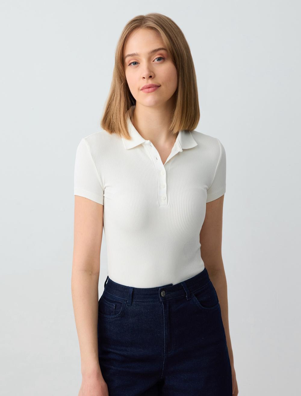 Dar Kesim Kısa Kollu Polo Yaka Örme Tişört