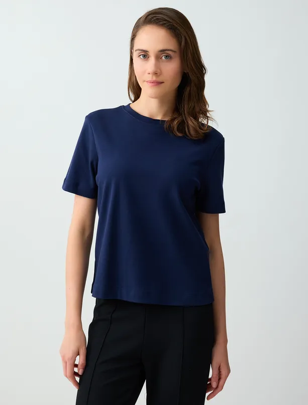 Bayan  %100 Pamuk Bisiklet Yaka Kısa Kollu Örme Tişört