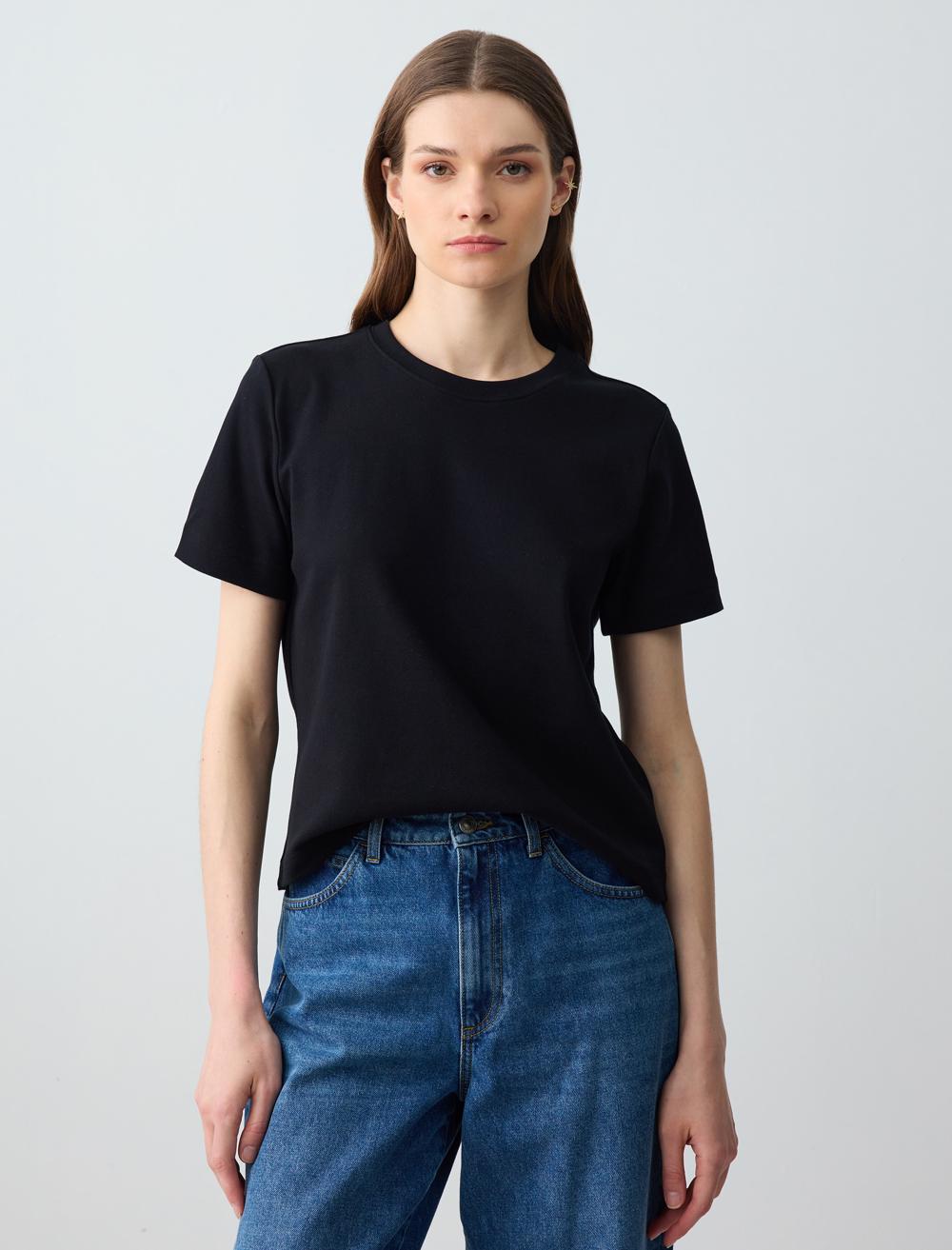 %100 Pamuk Bisiklet Yaka Kısa Kollu Örme Tişört