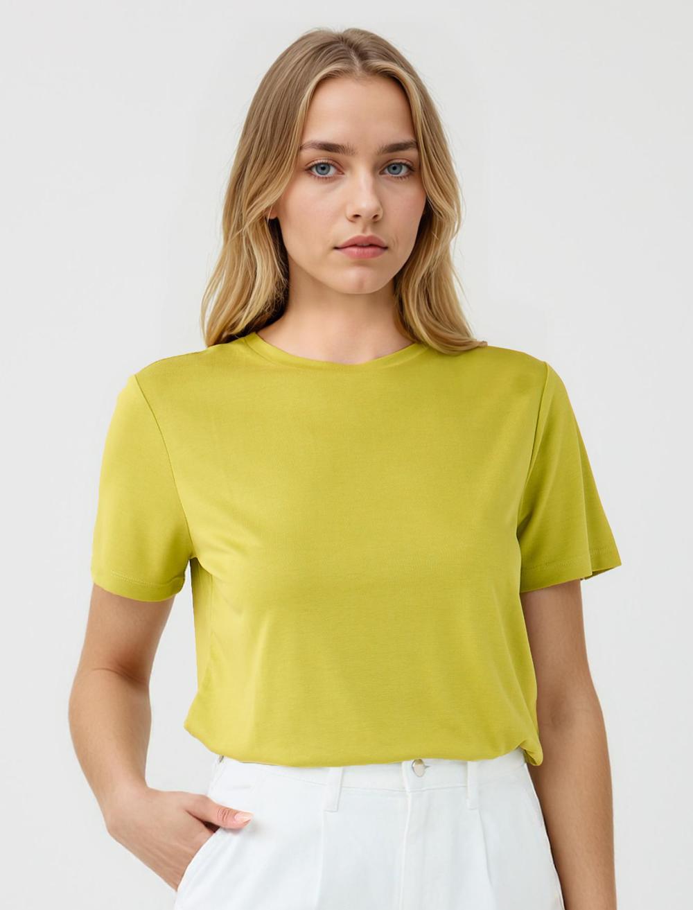 Bisiklet Yaka Kısa Kollu Örme Modal Tişört