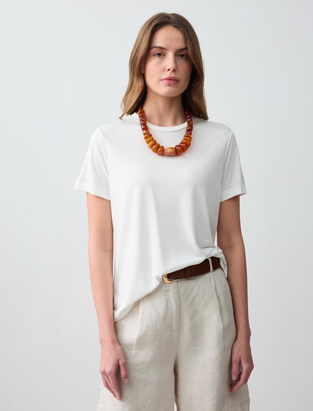 Bisiklet Yaka Kısa Kollu Örme Modal Tişört