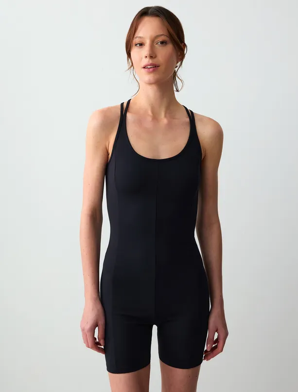 Women Black Slim Fit Short Sports Jumpsuit