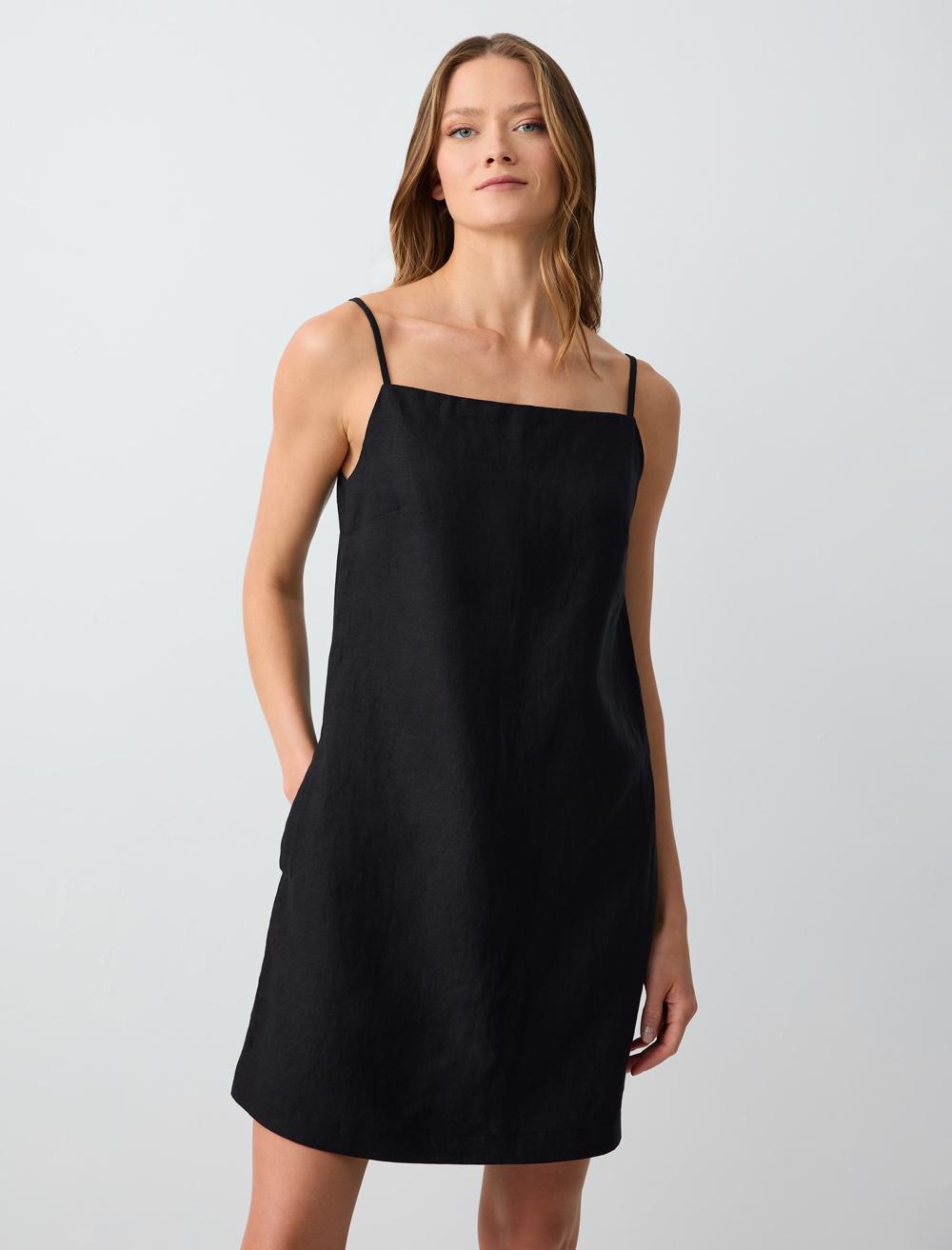 %100 Keten Düz Kesim Kısa Tulum