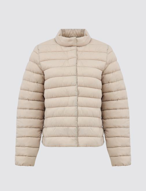beige inflatable coat combo