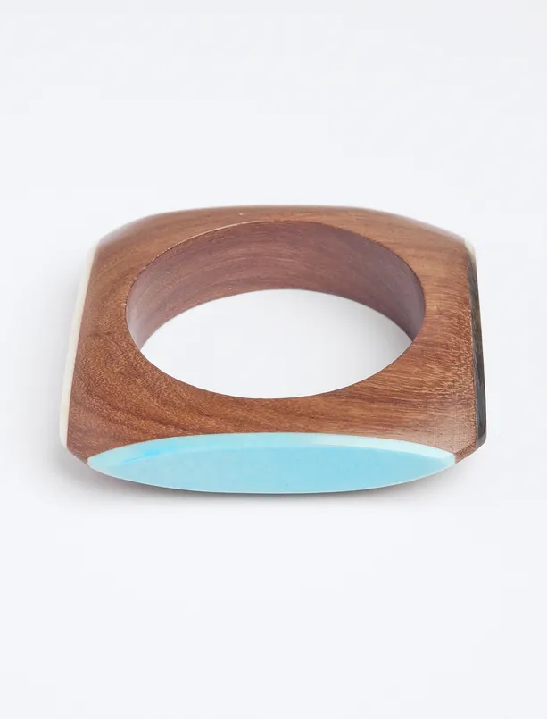 Bayan Karışık Ahşap Detaylı Kare Formlu Bileklik