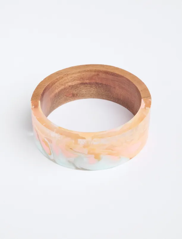 Bayan Turuncu Kalın Ahşap Görünümlü Bileklik