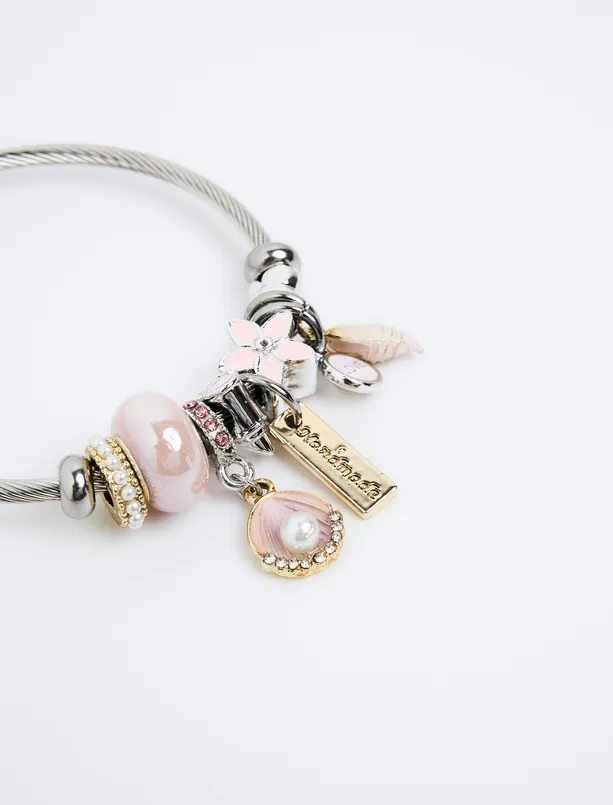 Women Pink Pearl Detailed Charm Bracelet