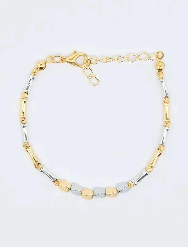 Women Mixed Adjustable Bracelet with Inline Metal Detail
