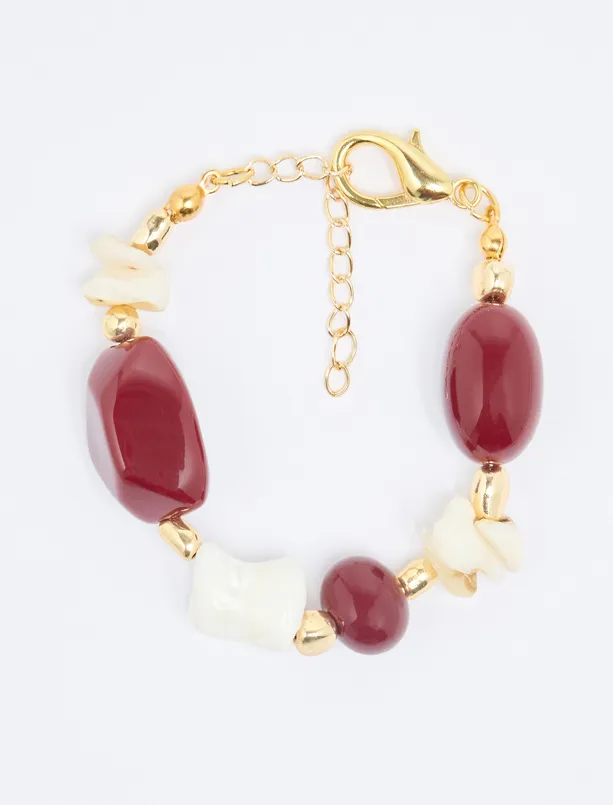 Women Brown Natural Stone Detailed Adjustable Bracelet