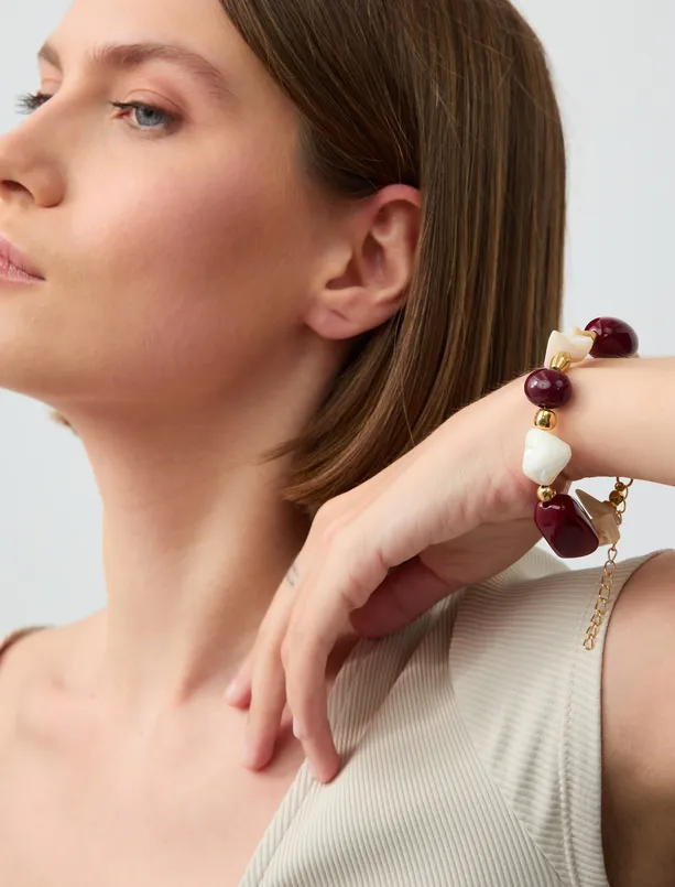 Women Brown Natural Stone Detailed Adjustable Bracelet