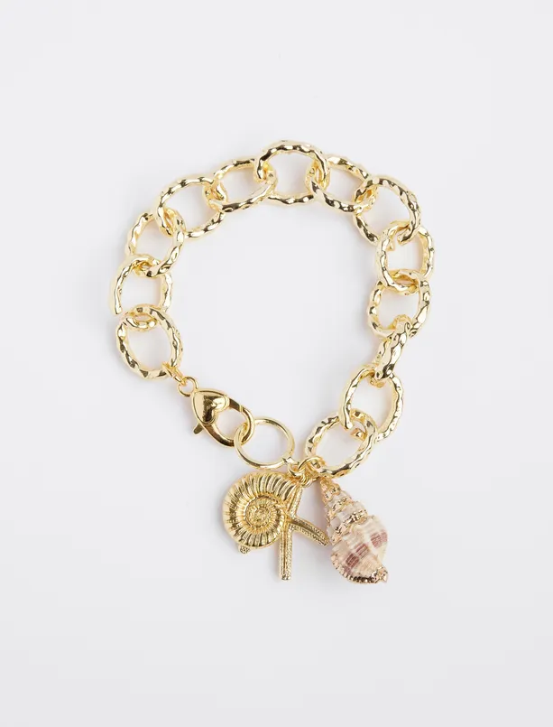 Women Yellow Seashell Detailed Chain Bracelet