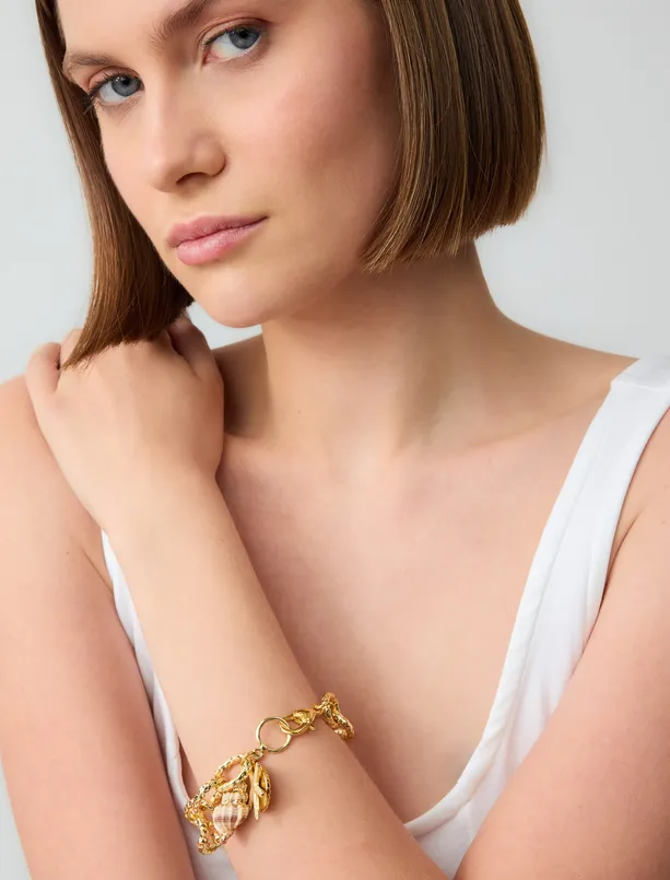 Women Yellow Seashell Detailed Chain Bracelet