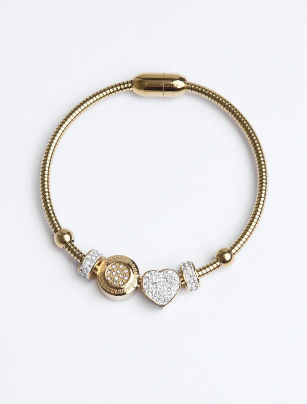 Bayan Sarı Kalp Figürlü Parlak Charm Bileklik