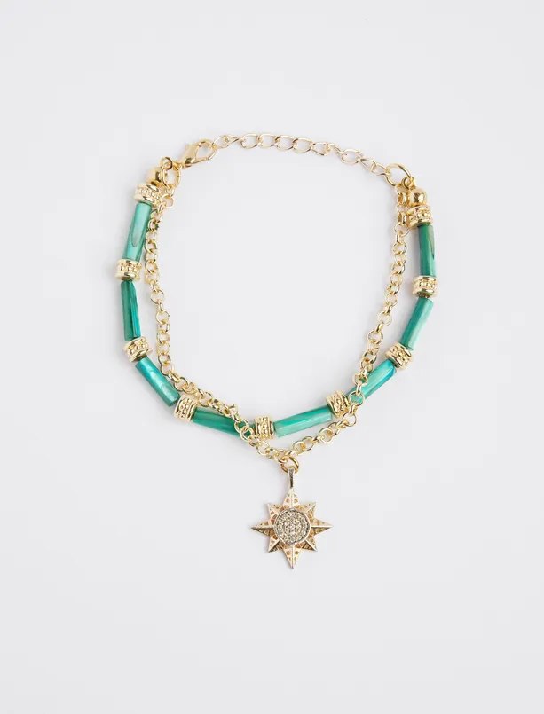 Women Green Star Figured Adjustable Dual Bracelet
