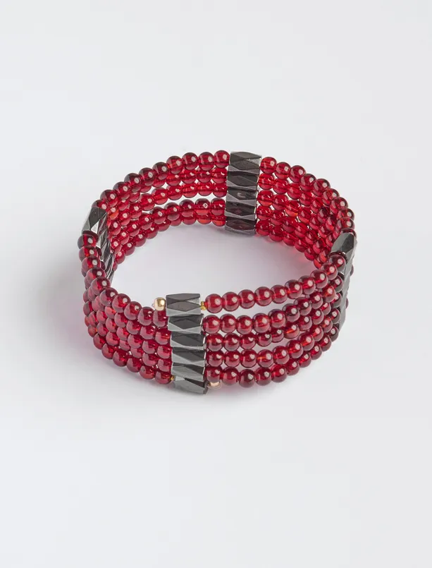 Women Claret Red Multi-row Beaded Bracelet