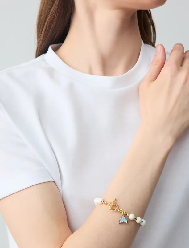 Women  Gold Plated Natural Stone Detailed Bracelet