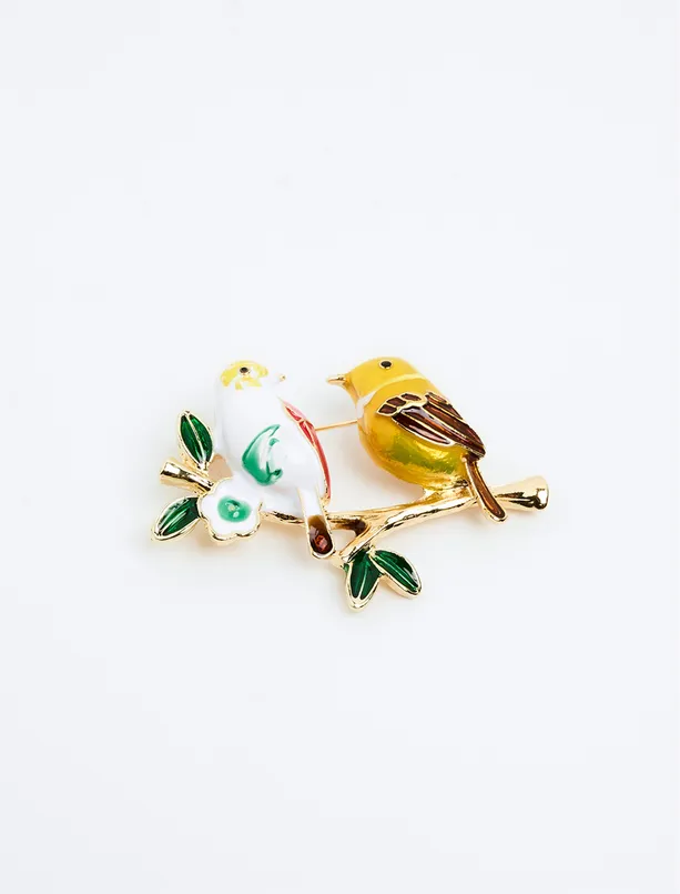 Bayan Karışık İki Kuş Figürlü Broş