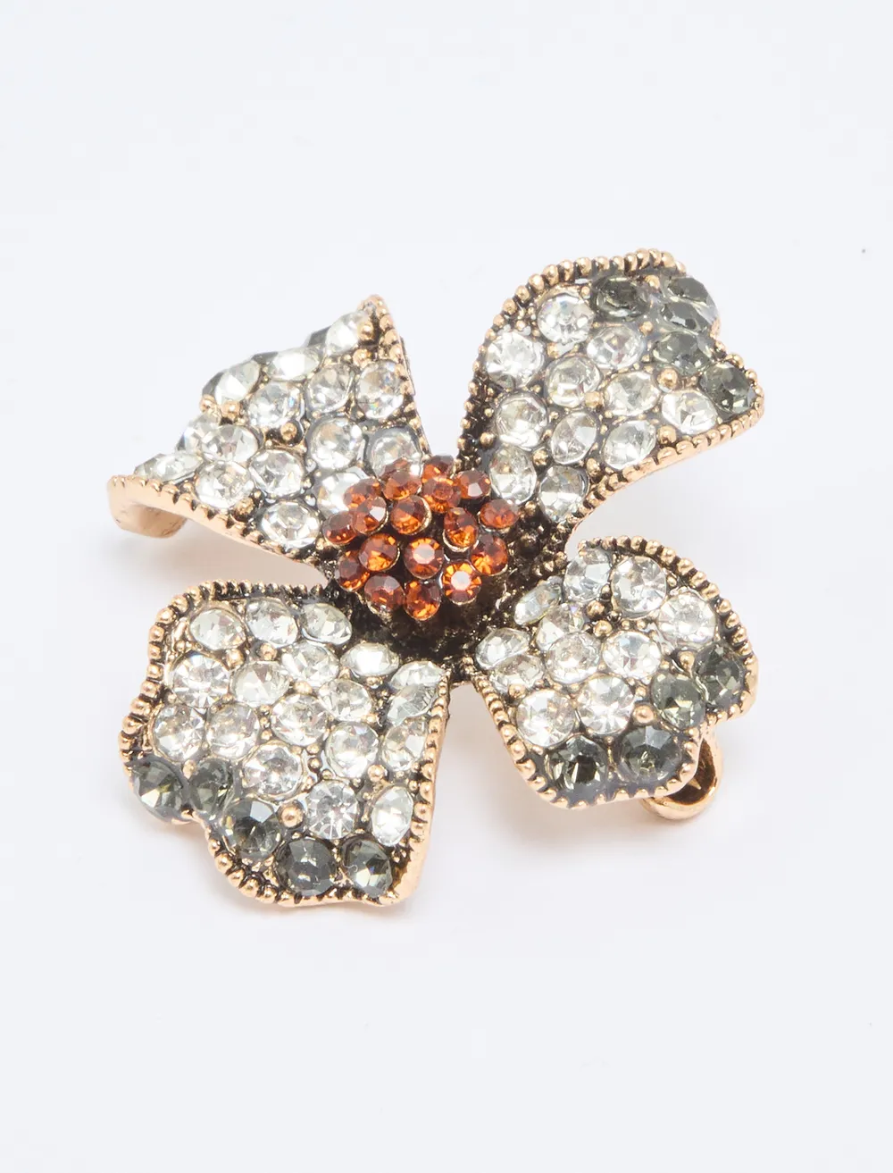 Kırmızı Çiçek Figürlü Parlak Taşlı Broş