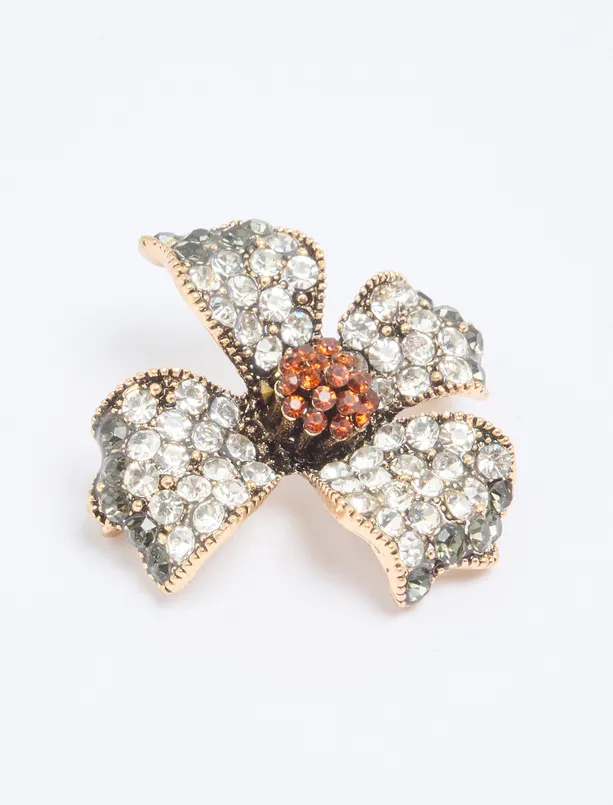 Women Red Flower Figured Bright Stone Brooch