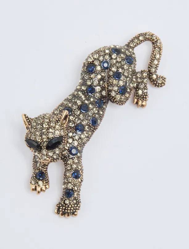 Women Black Cat Figured Brooch with Shiny Stones
