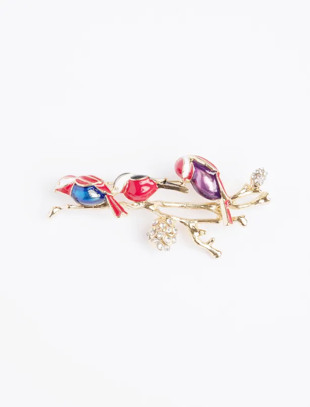 Women Yellow Triple Bird Figured Brooch