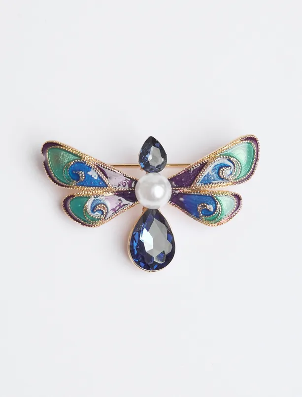 Women Blue Pearl Butterfly Figured Brooch