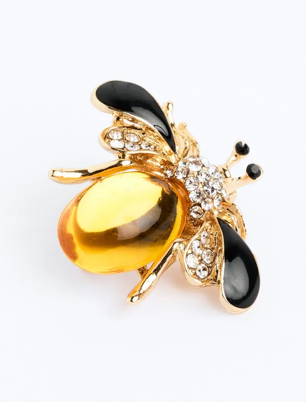 Women Yellow Bee figured brooch with shiny stones