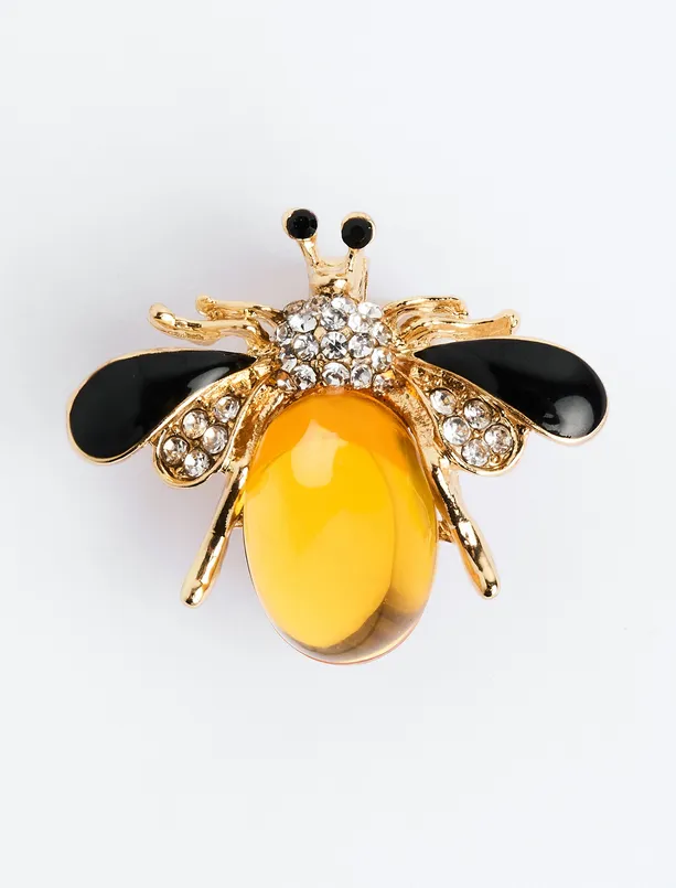 Women Yellow Bee figured brooch with shiny stones