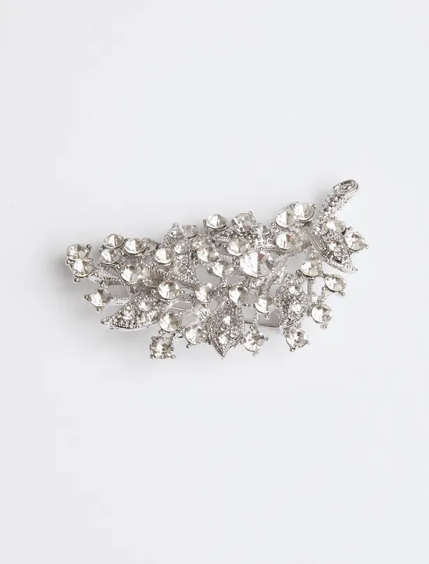 Women Grey Leaf Figured Stone Detailed Brooch