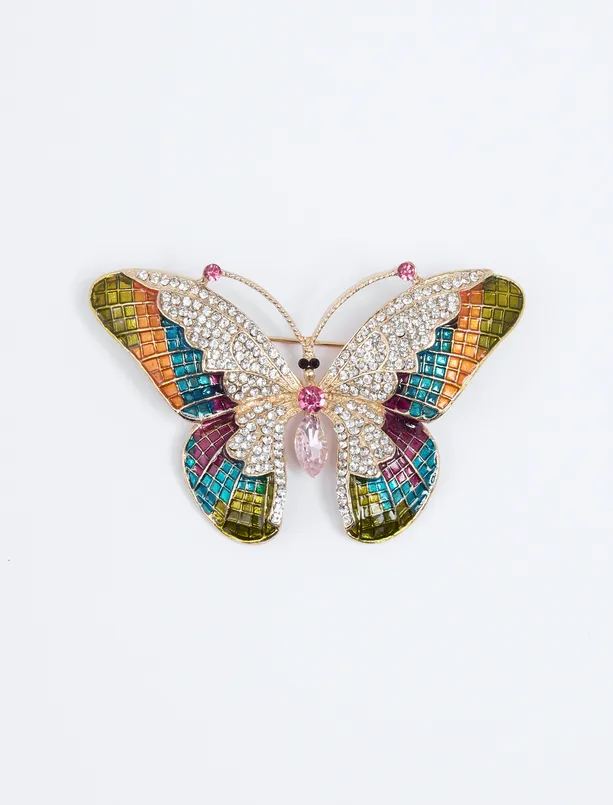 Women Mixed Butterfly Figured Shiny Brooch