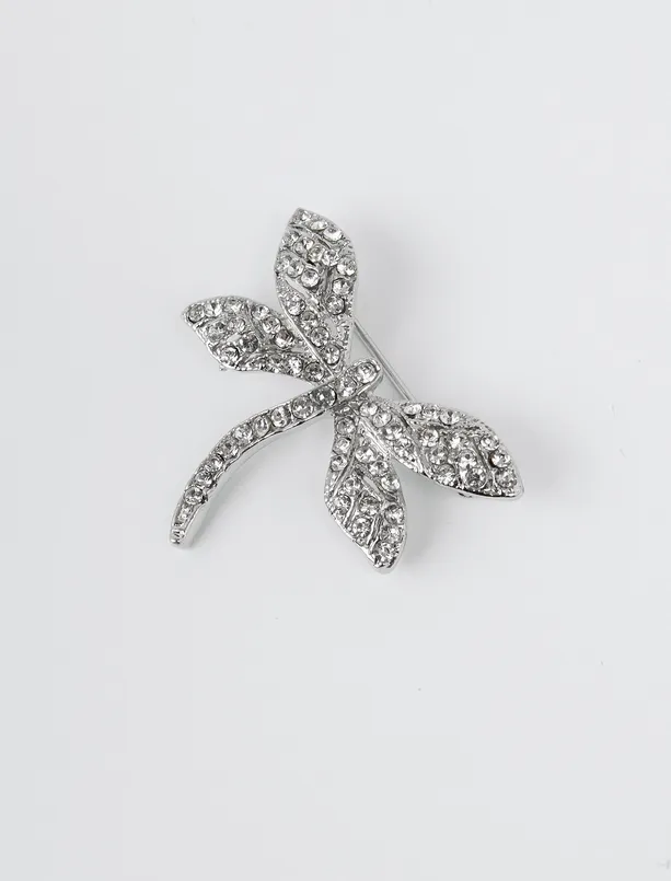 Bayan Gri Yusufçuk Figürlü Parlak Taşlı Broş