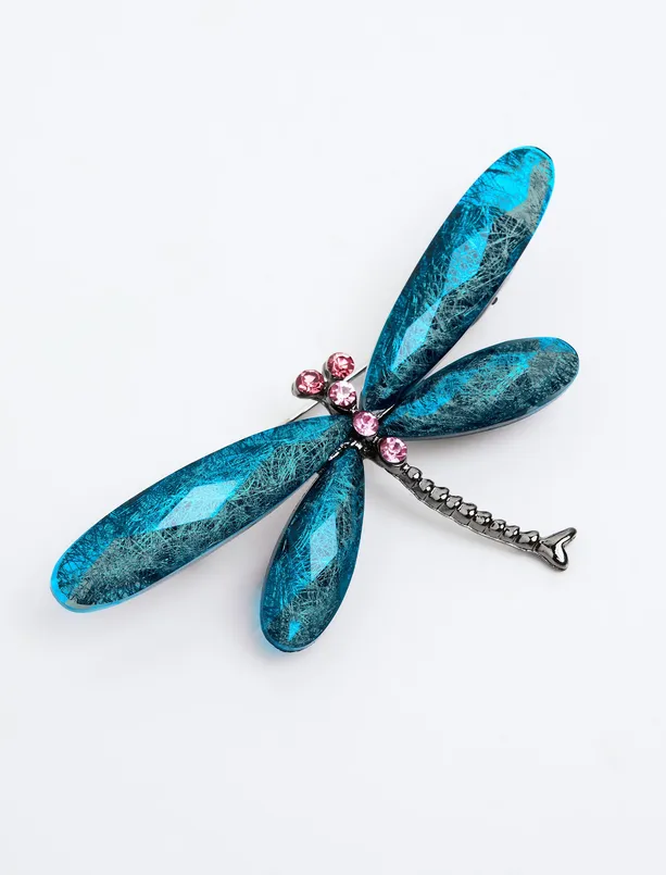 Women Blue Dragonfly Figured Stone Detailed Brooch