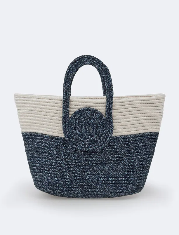 Bayan  Renk Bloklu Hasır Çanta